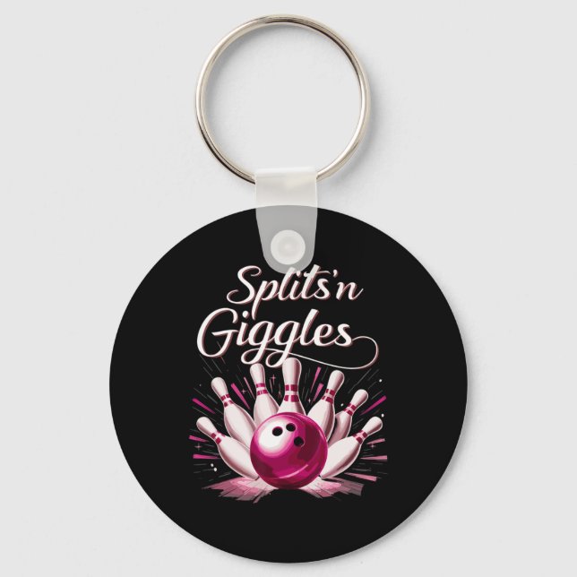 Funny Splits n Giggles Bowling Team Cute Bowler  Keychain (Front)
