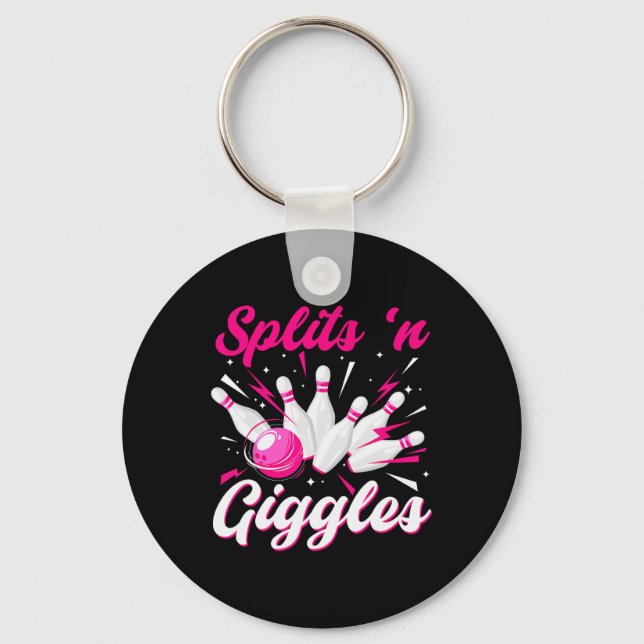 Funny Splits n Giggles Bowling Team Cute Bowler Wo Keychain (Front)