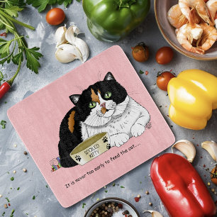 Funny Spoiled Calico Feed Cat Pink Cutting Board