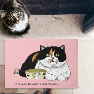 Funny Spoiled Calico Feed Cat Pink Doormat