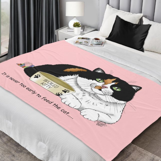Funny Spoiled Calico Feed Cat Pink Fleece Blanket (Creator Uploaded)