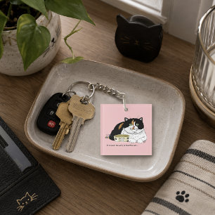 Funny Spoiled Calico Feed Cat Pink Keychain