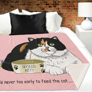 Funny Spoiled Calico Feed Cat Pink Sherpa Blanket