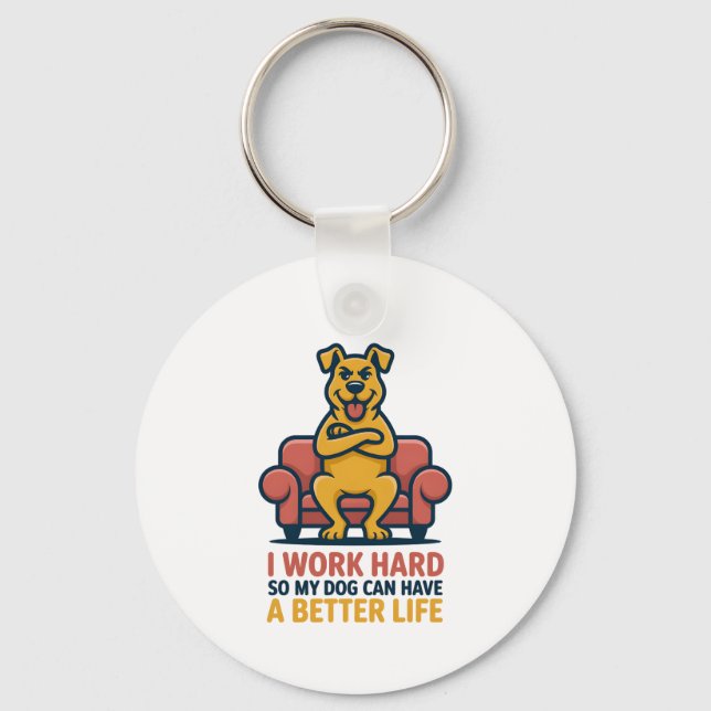 Funny Spoiled Dog Quote Couch Illustration Keychain (Front)