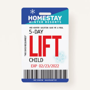 Funny SPOOF Winter Break Custom Ski Lift Ticket Badge