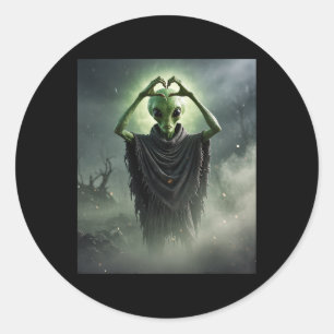 Funny Spooky Alien Heart Hands Horror Poster Hallo Classic Round Sticker