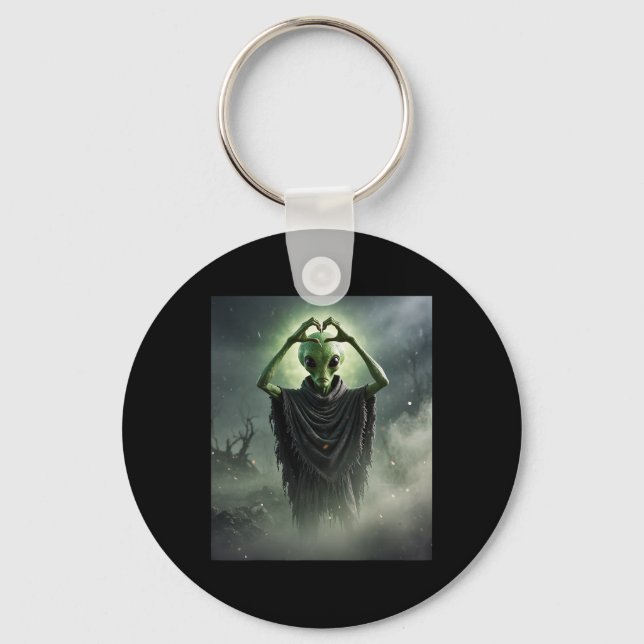 Funny Spooky Alien Heart Hands Horror Poster Hallo Keychain (Front)