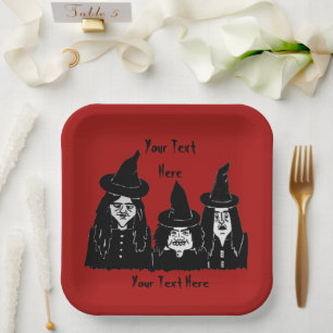funny spooky black witches scary fun halloween paper plate