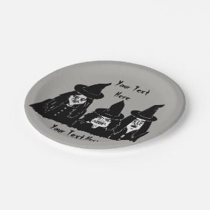 funny spooky black witches scary fun halloween paper plate