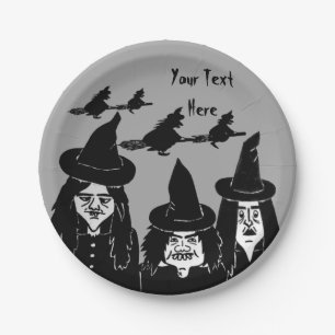 funny spooky black witches scary halloween fun paper plate