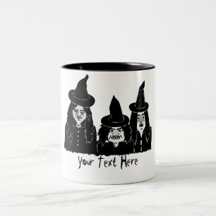 funny spooky black witches scary halloween fun Two-Tone coffee mug