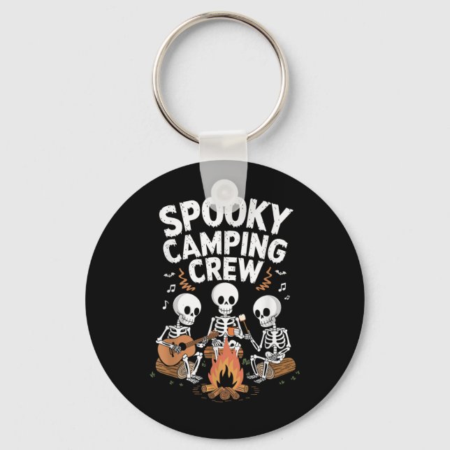 Funny Spooky Camping Crew Halloween Skeleton Campe Keychain (Front)