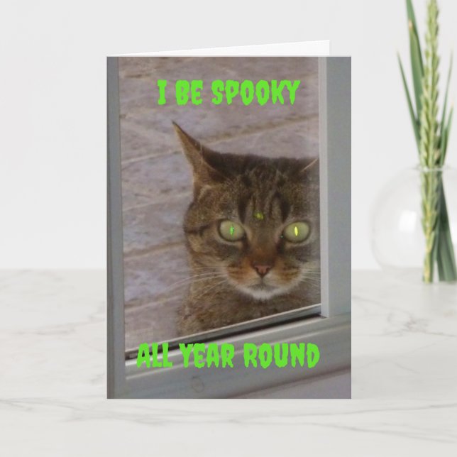 Funny Spooky Cat Halloween Card (Front)
