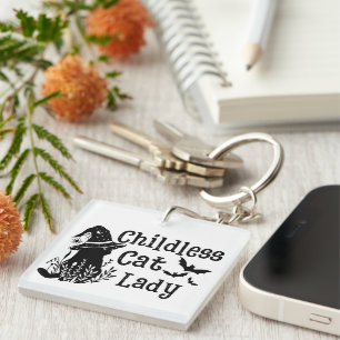 Funny Spooky Cute Halloween Childless Cat Lady Keychain