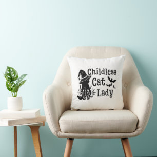 Funny Spooky Cute Halloween Childless Cat Lady Throw Pillow