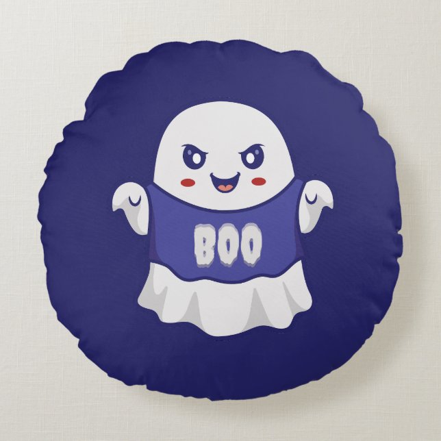 Funny Spooky Ghost Illustration Design Round Pillow (Front)