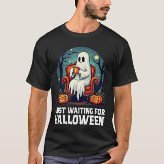 Funny Spooky Ghost With Pumpkin Just Waiting for H T-Shirt