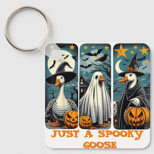 Funny Spooky Goose Halloween Witch Pumpkin Art Keychain (Front)