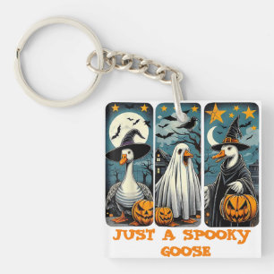 Funny Spooky Goose Halloween Witch Pumpkin Art Keychain