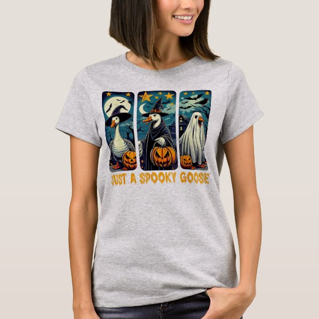 Funny Spooky Goose Halloween Witch Pumpkin Art  T-Shirt (Front)