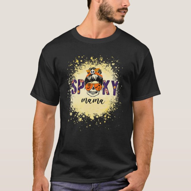 Funny Spooky Mama Messy Skull Mom Leopard Witch Ha T-Shirt (Front)