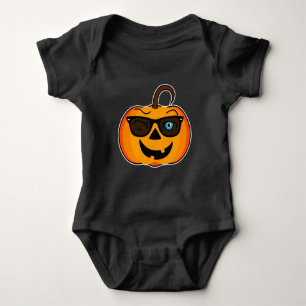 Funny Spooky Pumpkin iconic winkS on dark Baby Bodysuit