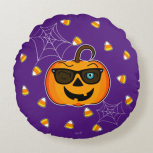 Funny Spooky Pumpkin iconic winkS Only treats!!! Round Pillow