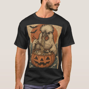 Funny Spooky Silkie Chicken Pumpkin Japanese Ramen T-Shirt