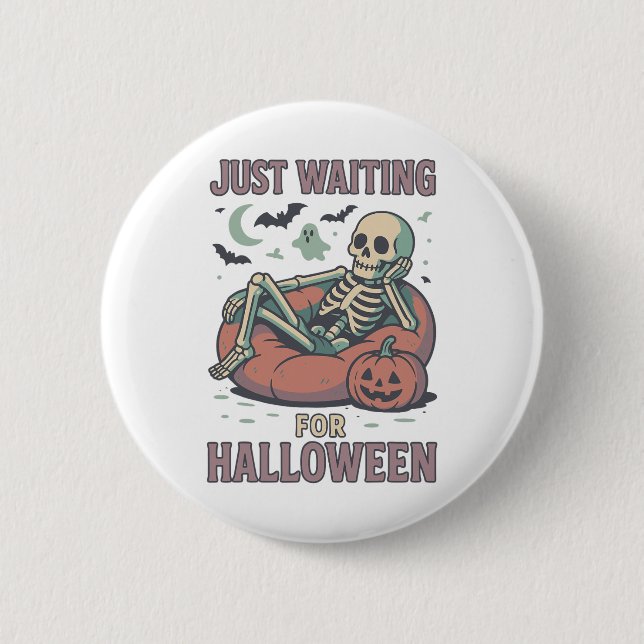 Funny Spooky Skeleton Summerween Waiting For Hallo 2 Inch Round Button (Front)
