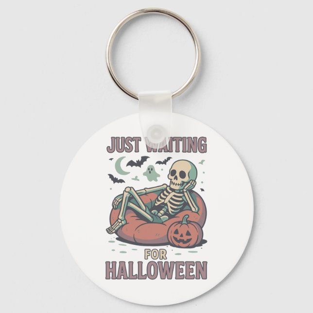 Funny Spooky Skeleton Summerween Waiting For Hallo Keychain (Front)