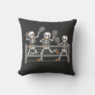 Funny Spooky Three Skeleton Playin Pickleball Gift Throw Pillow