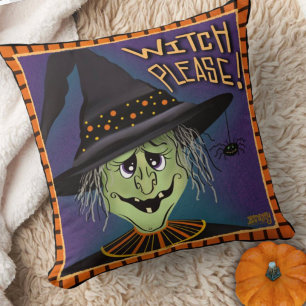 Funny Spooky Witch Please Cute Halloween Throw Pillow