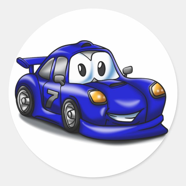 Funny Sport car cartoon | Choose background colour Classic Round Sticker (Front)