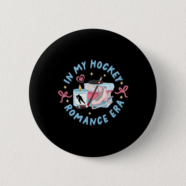 Funny Sport Romance Reader Reading In My Hockey Ro 2 Inch Round Button (Front)