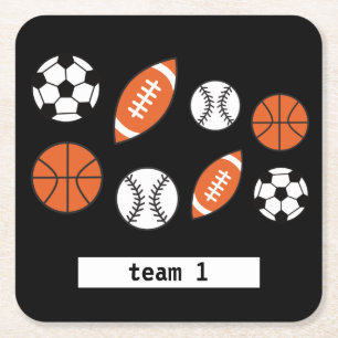 Funny Sports Ball Square Paper Coaster