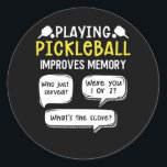 Funny Sports Pickleball Player Classic Round Sticker<br><div class="desc">Grab your Pickleball paddles and balls out the bag. Funny Pickle Ball Sport Design for everyone who loves the game and plays a set with a net outdoor.</div>