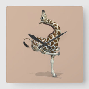 Funny Sporty Giraffe Square Wall Clock