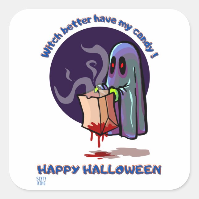 funny square sticker  "HAPPY HALLOWEEN 2" (Front)