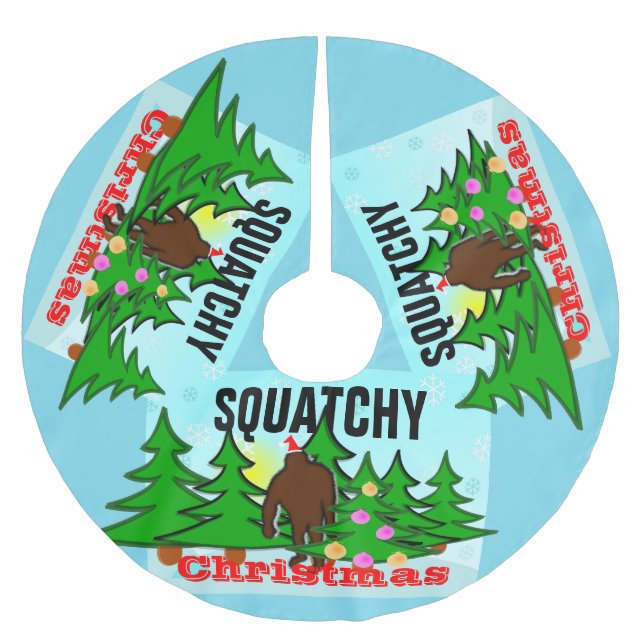 Funny Squatchy Christmas Bigfoot Tacky Brushed Polyester Tree Skirt (Front)