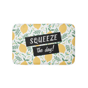 Funny Squeeze the Day Lemon Yellow Green Leaves Bath Mat