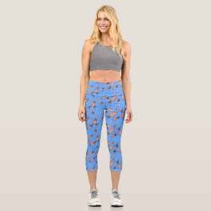 Funny squid school with bubbles cartoon capri leggings
