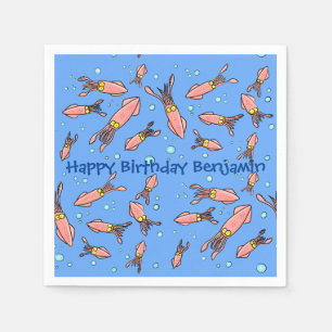Funny squid school with bubbles cartoon napkin