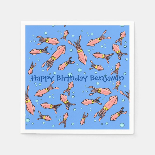 Funny squid school with bubbles cartoon napkin (Front)