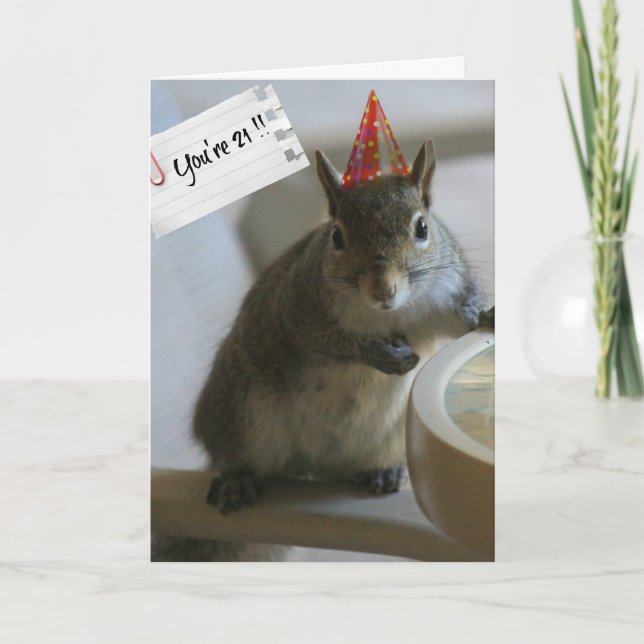 Funny Squirrel 21st Birthday Card (Front)