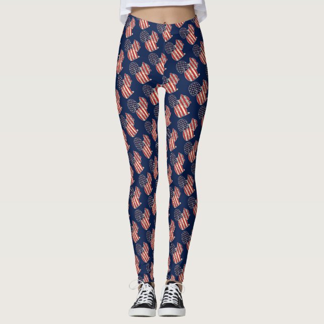 Funny Squirrel American Flag Leggings (Front)
