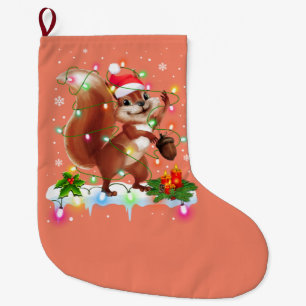 Funny Squirrel Christmas Decorations Santa Hat Xma Large Christmas Stocking