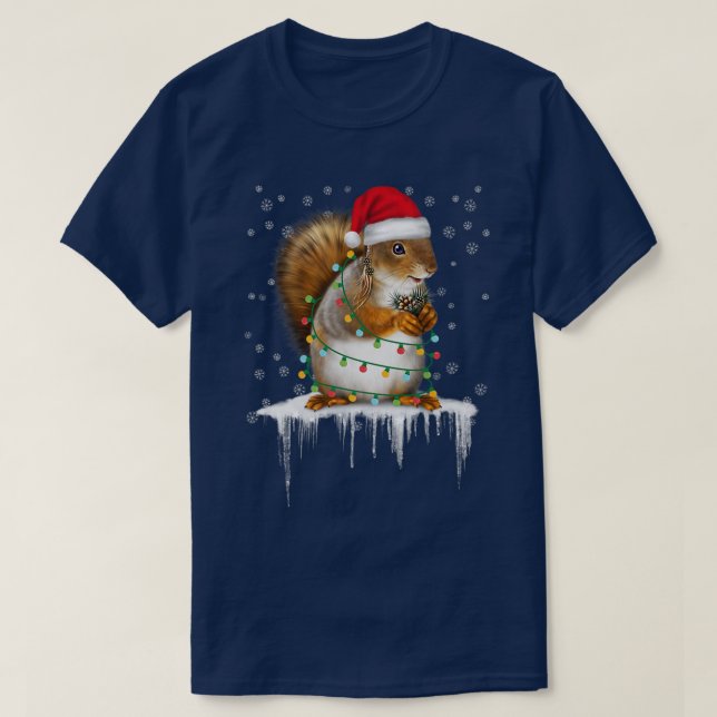 Funny Squirrel Christmas Decorations Santa Hat Xma T-Shirt (Design Front)