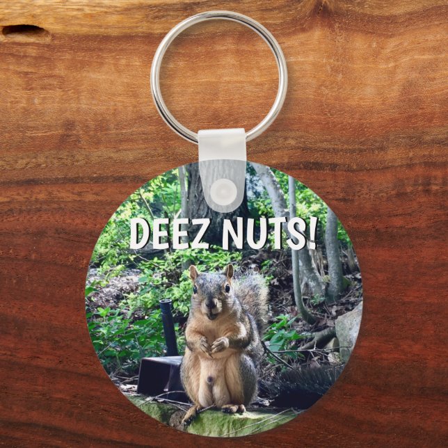 Funny Squirrel Deez Nuts Adult Humour Keychain (Front)