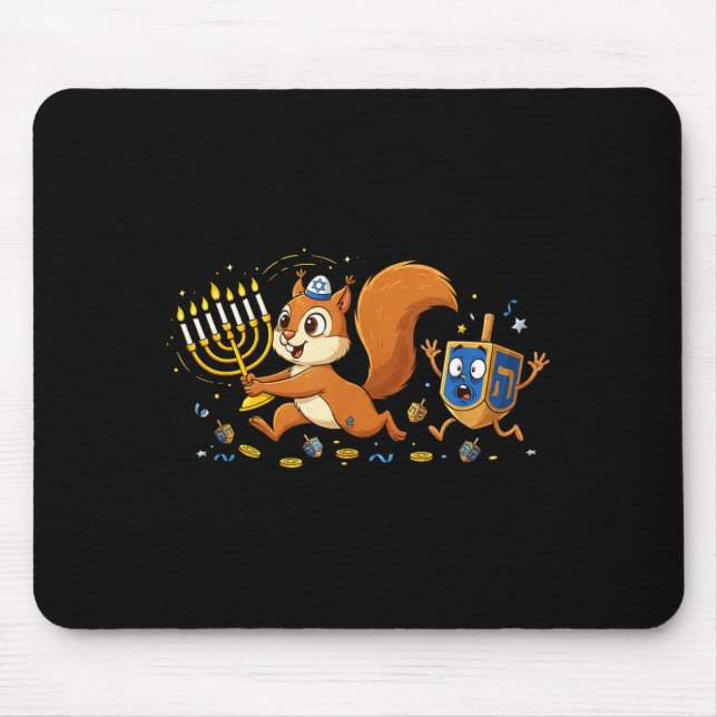 Funny Squirrel Dreidel Menorah Hanukkah Kids Women Mouse Pad (Front)