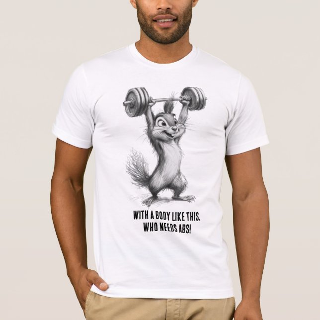 Funny Squirrel Gym TShirt – Weightlifting Chipmunk (Front)